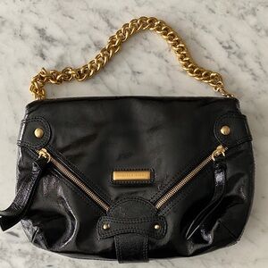 Isabella Fiore Black Leather Shoulder Bag with Gold Accents